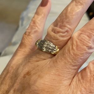 Beautiful Diamond Ring.  White and yellow gold.  Four rows of diamonds.